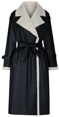 Ansenesna Lederjacke Damen Lang Gefüttert Winterjacke Damen Leder Warm Innenfutter Wintermantel Elegant Lederoptik Trenchcoat Mit Gürtel Zweireihig Mantel Frauen Winter Kunstleder Ledermantel