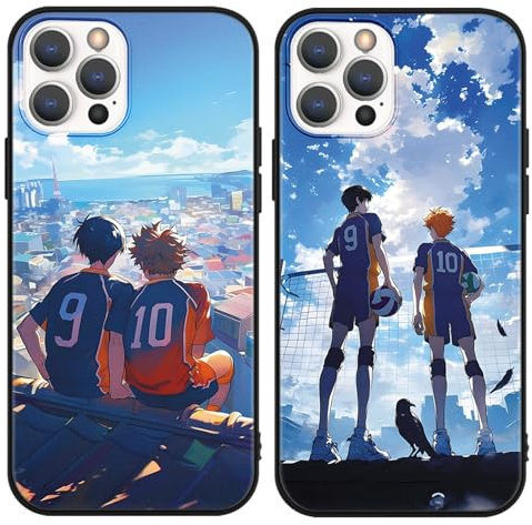 nurkorki 2 Stück Manga Handyhülle für iPhone 11 Pro MAX Hülle 6,5,Karikatur Volleyball Boy Anime Charaktere Lustig Muster Silikon Schutzhülle,Weich TPU Bumper Stoßfeste Hülle Case,Schwarz Anime