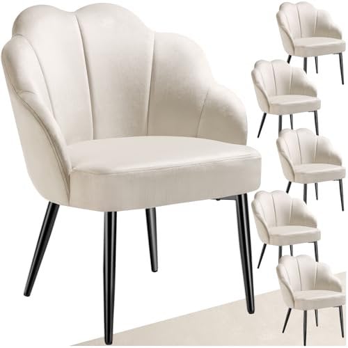 tectake® Cocktailsessel in Muschelform, Samt Stuhl mit Armlehne, Sessel Wohnzimmer, Loungesessel, Stühle Esszimmer, Relaxsessel, Sessel Schlafzimmer, Deko Zimmer, Lesesessel - créme/schwarz, 6er Set