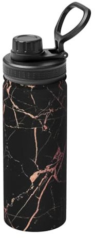 Black Rose Gold Marble Print 18 Oz Insulated Water Bottle,Stainless Steel Double Wall Thermos Flask with Leak Proof Lid