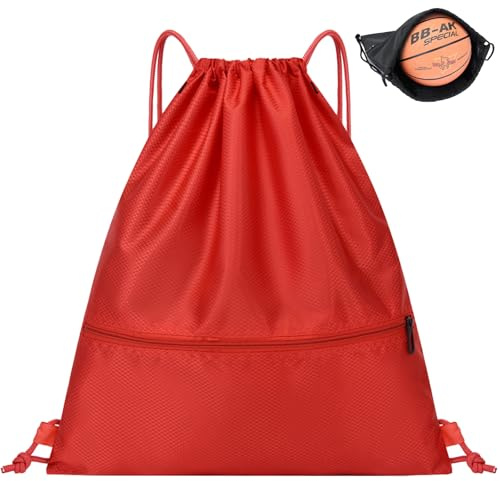 Shunshi Drawstring Bags, Drawstring Gym Bag, Waterproof Oxford Cloth PE Bags with Mesh Pockets, School Girls Boys Backpack Swimming Bag with Outside Zipper, Sports Yoga Beach Football for Women Men