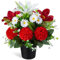 SIFOEL Artificial Cemetery Flowers in Pots, Artificial Chrysanthemums Lily Daisy with Pot, Memorial Grave Flowers for Cemetery Funeral Outdoor Graveside Decoration (1piece, White & Red)