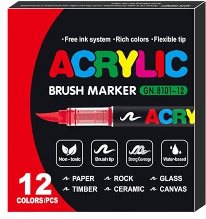 24 Acrylic Paint Markers Set - Direct Liquid Soft Head Acrylic Marker Pens, Brush Tip Art Acrylic Paint Pens |Straight Liquid Soft Flexible Nib Versatile Artistry, Ideal for Canvas Wood Stone Crafts