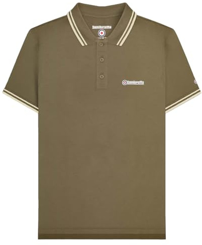 Lambretta Mens Twin Tipped Polo Shirt - Khaki/Oatmeal - XL