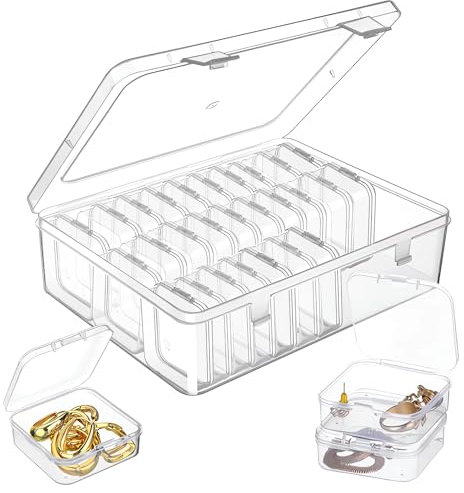 Chiziyixin 30Pcs Bead Storage Box, Clear Craft Storage Box with Lid, Plastic Diamond Painting Art Organiser Case for Diamond Art Accessories, Beads, Craft, Jewelry, Hardware Screw (1 Pack)