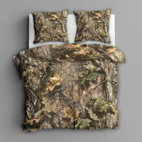 Generisch Jagd Bettwäsche 135x200 2tlg, 1 Kissenbezüge 80x80 - Rustikal Jäger Design Wendebettwäsche, Weiche Mikrofaser Bettbezug mit Reißverschluss, Deko & Geschenke - Yax176
