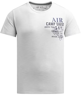 Camp David Herren T-Shirt mit Streifen-Design und Rücken-Print Opticwhite, M