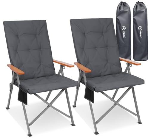 Homecall Campingstuhl Faltbar 150kg Belastbar Hochlehner Luxus Klappstuhl Camping Stuhl mit 3 Positionen Verstellbar mit 4,5cm Dicke Gepolstert Angelstuhl für Garten Balkon Wohnmobil (2, Dunkelgrau)