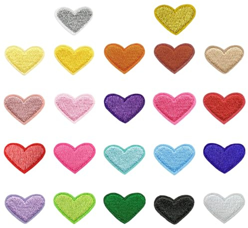 Nzexlyva 22 Pcs Iron on Patches for Clothing, Mini Heart Applique Patches, Embroidery Patches Badge Stickers for DIY Clothes, Backpacks, Jackets, Shoes, Hats and Jeans.