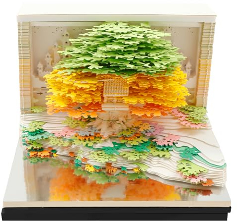 3D Kalender Abreißen 2026 366 Tage Schreibtischkalender mit Acrylbox Verwenden Sie Kunstpapierskulpturen Time Piece Calendar für Kreative Geschenke Weihnachten Neujahr (Grün)