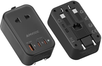 Reiseadapter Weltweites, Universal Reisestecker mit USB C(PD 20W) (Schwarz) | Internationaler Steckdosenadapter ( 2× USB-C, 2× USB-A, 1× AC), Travel Adapter Typ A/C/G/I für JAP/AUS/USA/EU/UK