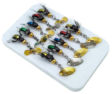 Spinnerköder zum Angeln, 10 Stück Propeller Pailletten Fliegenfischköder mit Scharfem Widerhaken, Spinner Blinker Wobbler Spoon Angelhaken für Süßwasser Salzwasserforellen, Barsche, Lachse