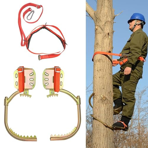 XHEILZOP Baumklettern Spikes Set Mit Sicherheitsgurt, Verstellbare Baumkletterausrüstung Für Obstpflücken, Jagdbeobachtung Und Elektriker, Tragbares Kletterwerkzeug(300type)