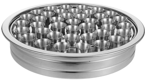 SHINEOFI Plateau de Communion en Acier Inoxydable 40 Trous avec 40 Coupelles Empilables Vaisselle de Communion pour Église Plateau Tasses pour Service Religieux et Rassemblements