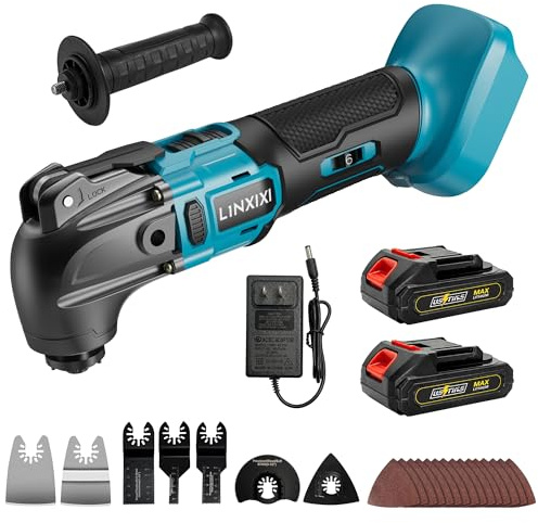 L1NXIXI Akku Multifunktionswerkzeug mit 2x2000mAh Akku, kompatibel mit Makita LXT-18V Akku, Bürstenloses Oszillationswerkzeug Multitool mit 6 Geschwindigkeiten max.21.000 U/min, 4° Winkel, 23 Zubehör