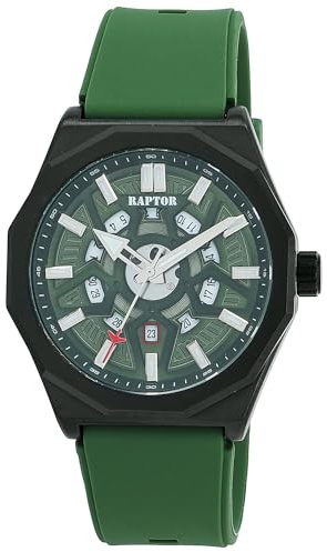 Raptor Damen Armbanduhr Analog in Grün, Gesamtlänge 23.5 cm, Silikonarmband – 3 ATM