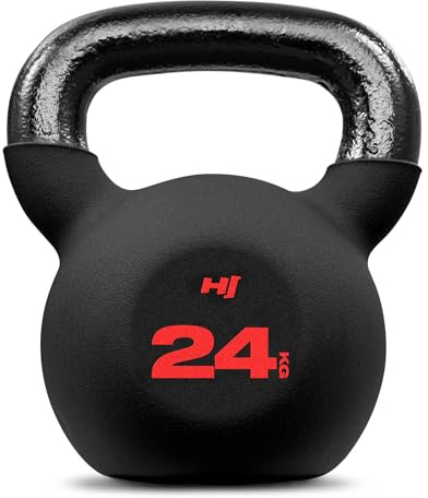 Hop-Sport Kettlebell 24kg, Kugelhantel aus Gusseisen mit Neoprenbeschichtung, Fitness Gewicht für Krafttraining, Functional Training & Home Gym, bodenschonend, ergonomischer Griff