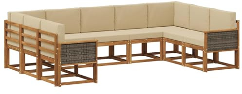 vidaXL Outdoor-Sofagarnitur 9 pcs Natur und Beige Massivholz Akazie, Moderne Garten Sofagarnitur, wetterfest, gemütliche Lounge, Akazie Holz Möbel, stylische Patio Sitzgruppe