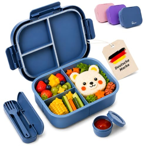 Bearnio Brotdose Kinder mit Fächern 1300 ML, Lunchbox Kinder Auslaufsicher, Bento Box mit Besteck, Brotbox für Schule Kindergarten, BPA-Frei, Spülmaschinengeeignet