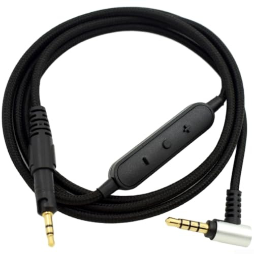 Cavo audio di ricambio per cuffie ATH-M40x M50x con microfono, 1,2 m, in nylon per cavo AUX intrecciato, placcato oro, jack da 3,5 mm, nero (modello cablato)