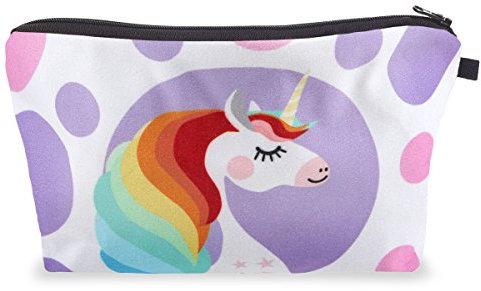 Kosmetiktasche Einhorn Schminktasche bunt Kulturbeutel wasserdicht Unicorn Bedruckt 20 cm x 13 cm mit Reißverschluss Einhörner Design ALSINO, KT-109 Einhorn