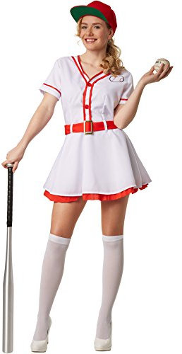 dressforfun Frauenkostüm Baseball | Einteiliges Kleid zum Knöpfen mit eingenäten Unterröcken | inkl. Gürtel und Socken (L | no. 301791)