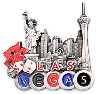 Kühlschrankmagnet mit Städtemotiv, z. B. Venedig, Paris, Rom, Prag, Amsterdam, Barcelona, Dubai, Thailand, aus Metall, tolles Souvenir, schöner Dekoartikel, metall, Silber Las Vegas