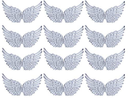 NUOBESTY 12 StüCke EngelsflüGel Stoff FlüGel Patches FüR Diy Handwerk Haarschmuck Silber EngelsflüGel Zum Basteln Glitzer Patches FüR Handwerk Tasche Haarschmuck Hemden Jeans