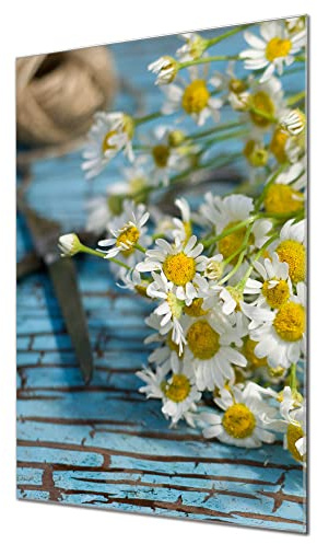 banjado Magnettafel aus Glas 60x90, Blumenmotiv, beschreibbar | Florale Glas-Pinnwand für Notizen und Fotos, mit Motiv Tausendschön aus der Pflanzenwelt