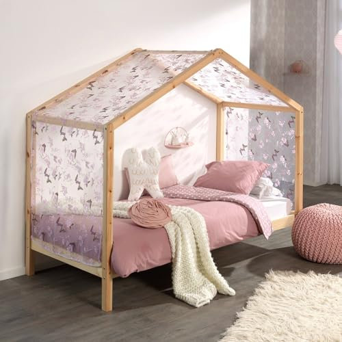 Vipack Dallas 3 Hausbett 90 x 200 cm Liegefläche inkl. Textilhimmel, Natur