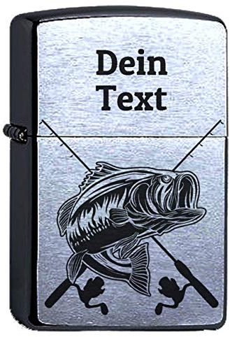 Zippo Benzinfeuerzeug Angeln Angler Fischer mit Gravur Wunschtext Personalisieren Dein Text personalisiert Köder Angelverein Angeln Fischen Sturmfeuerzeug