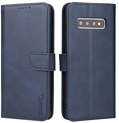 LOLFZ Wallet Case for Samsung Galaxy S10, Vintage Leather Book Case with Card Holder Kickstand Magnetic Closure Flip Case Cover for Samsung Galaxy S10 - Blue
