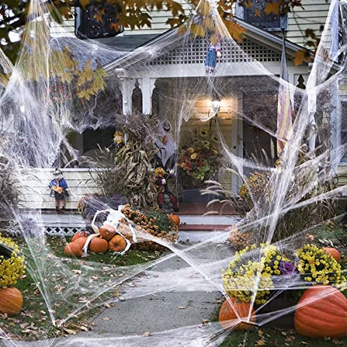 1000 m² Halloween Spinnennetz Dekorationen, super dehnbares Spinnennetz mit 50 Kunststoffspinnen, Halloween-Partyzubehör, Szenenrequisiten für Innen- und Außenbereich, Dekorationen für Bar, Spukhaus