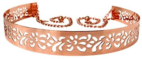 Live It Style It Chaîne de ceinture complète en métal doré à la taille large en métal avec miroir de ceinture en métal pour femmes (3.5cm, Or rose - Découpe)