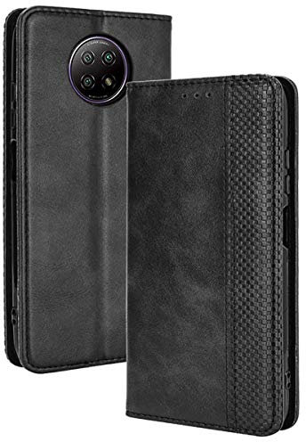 Alamo Retro Klapp Hülle für Xiaomi Redmi Note 9T 5G, Premium PU Leder Handyhülle mit Kartenfächer und Geldbeutel - Schwarz