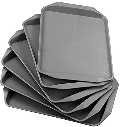 Xyskin Set of 6 Plastic Fast Food Serving Trays, Kitchen Food Serving Tray, Grey