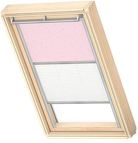 VELUX Original Dachfenster Duo Verdunkelungsrollo für MK06, Rosa Sterne, mit Grauer Führungsschiene