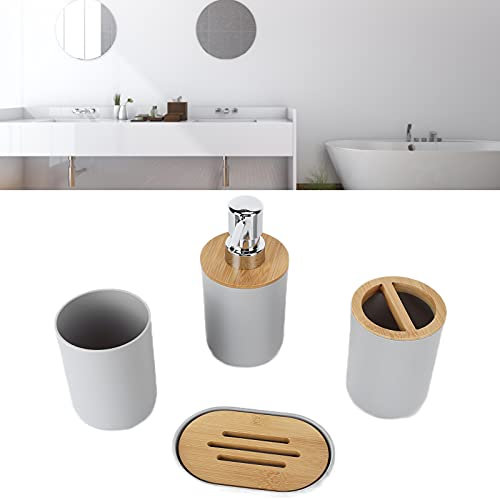Hyuduo Kit de Rangement de Salle de Bain 4 Pièces, Ensemble D'organisateur de Salle de Bain, Porte-Brosse à Dents, Porte-Savon, Distributeur de Lotion et Tasse(Gris)