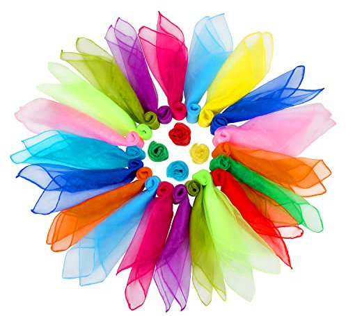 Colovis 24 Inches Square Dance Scarves, 48 PCS 12 Colors Juggling Scarf Props Magic Trick Silk Play Scarves Music Movement Scarf (48)