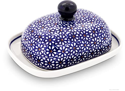 Bunzlauer Keramik kleine Butterdose für 125g, oval, H = 8.0 cm, Ø 12.0 x 15.7 cm Dekor 120