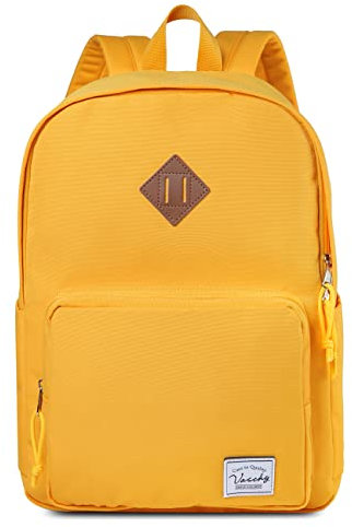 VASCHY Zaino scolastico unisex, zaino scuola adolescente ultra leggero zaino portatile 15,6 pollici per adolescenti adulti resistente all'acqua Zaino universitario, giallo