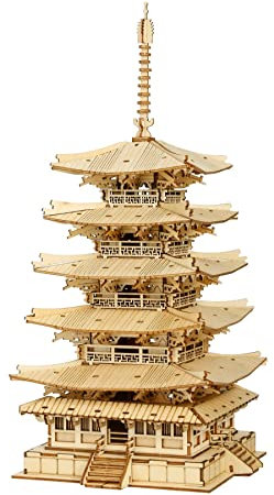 Rolife Puzzle 3D Pagode à Cinq Histoires Maquette en Bois à Construire Jigsaw Puzzles Modélisme DIY Kit de Construction Loisirs Créatifs Adultes Décoration de Bureau Zen