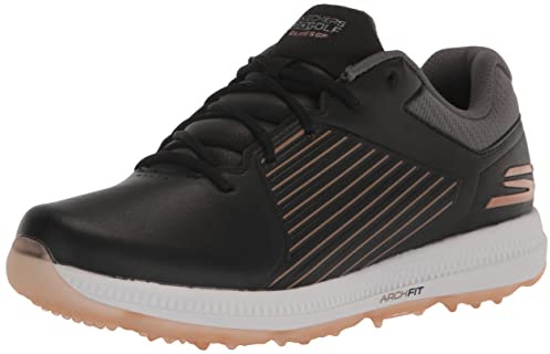 Skechers Men's Go Elite 5 Arch Fit Waterproof Golf Shoe Sneaker, Black/Rose Gold, 9 B (M)