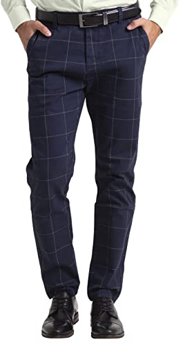 BlauerHafen Herren Hose Formell Business Büro Freizeit Kleid Party RegularGerade Kariert Smart Anzug Plissiert Classic Dress Hosen Alle Größen 30W-38W (Navy, 30W / 32L)