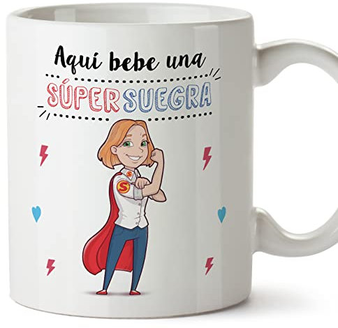 MUGFFINS Tazas para SUEGRA - En Español - Super Familia - 11 oz / 330 ml - Regalo original y divertido