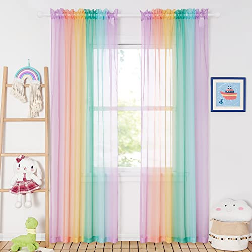 PONY DANCE Voile Net Curtain 84 Inch Drop - Sheer Window Curtains Slot Top Elegant Window Voile Filter Panels for Bedroom, Purple/Blue, 2 Panels, 60 Inch Wide