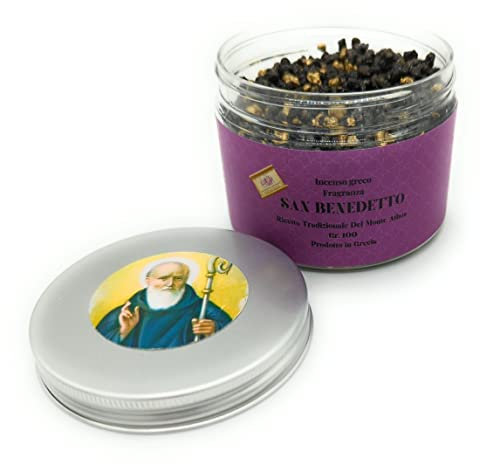Encens Parfumé en Grains, Encens Liturgique Grec en Petits Grains, Parfum Saint Benoît 100g, Encens Naturel à Accéder avec des Charbons pour Encens, Recette Originale du Mont Athos