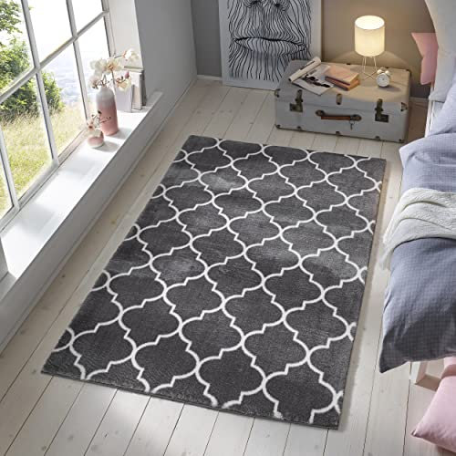 TacaHome Waschbarer Kurzflor Teppich Anti-Rutsch I Flauschiger Flachflor für Badezimmer Wohnzimmer Schlafzimmer Kinderzimmer Flur Läufer | 200 x 290 cm Anthrazit