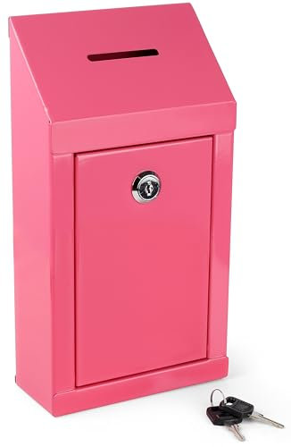 Sammelbox aus Metall – Stahl-Vorschlagsbox mit sicherem Schloss, Schlüsselschlitz, Wandhalterung mit vorgebohrten Löchern, 25,4 x 15,2 x 6,3 cm, Rosa