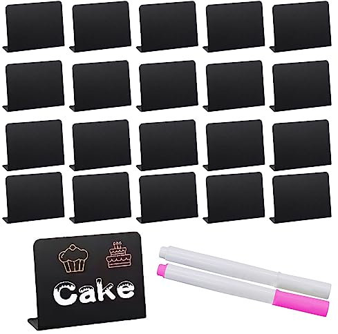 MZMing 20 Stück Mini Tafel Set Mini Kreidetafel Schilder Preisschilder Schwarz Kunststoff Kleine Schiefertafel zum Beschriften mit Stift kleine Kreidetafel Aufsteller für Buffet Café Hochzeit Party